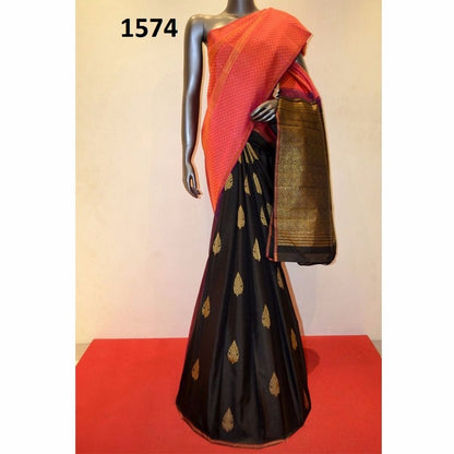Gorgeous Black & Orange Printed Ceremonial Saree