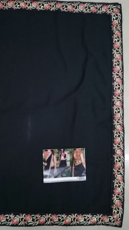 Gorgeous Black embroidered Party wear Saree
