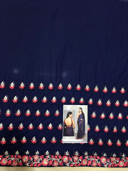 Gorgeous blue embroidered partywear saree