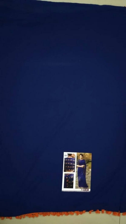 Gorgeous blue partywear saree with embroidered blouse design