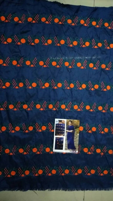 Gorgeous blue partywear saree with embroidered blouse design