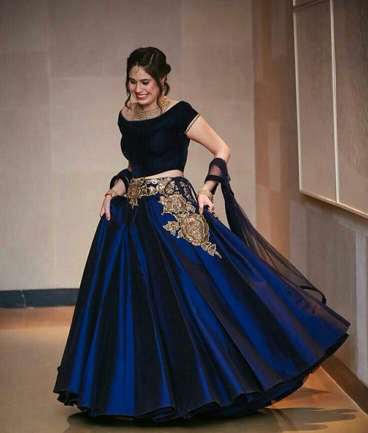 Gorgeous blue satin silk lehenga