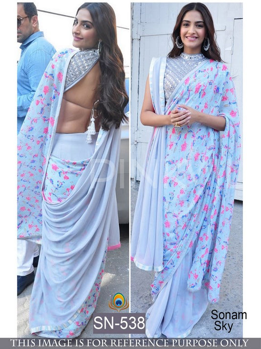 Gorgeous bollywood style sky ceremonial saree