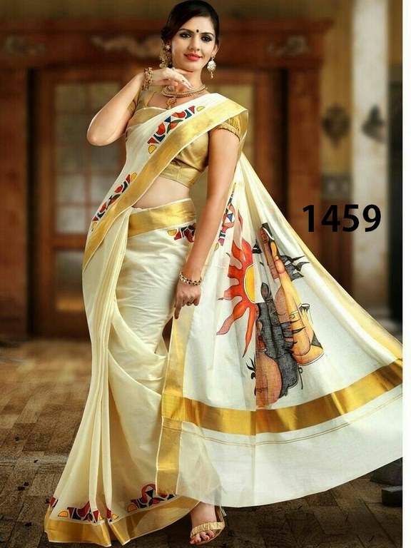 Gorgeous Cream Printed Festival Saree