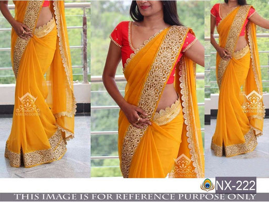 Gorgeous embroidered lace yellow ceremonial saree