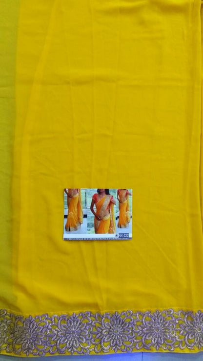 Gorgeous embroidered lace yellow ceremonial saree