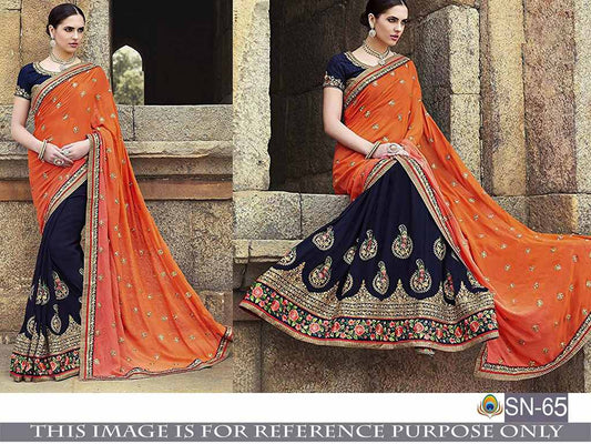 Gorgeous embroidered orange wedding saree