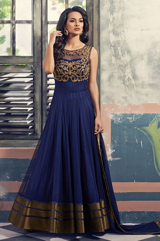 Gorgeous gown style dark blue anarkali suit