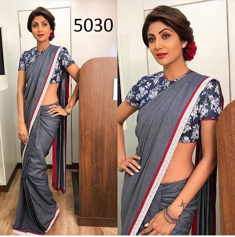 Gorgeous Gray Plain & Printed Saree