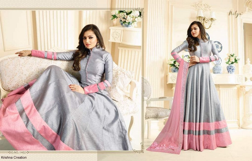 Gorgeous Grey plain Ceremonial Anarkali Suit