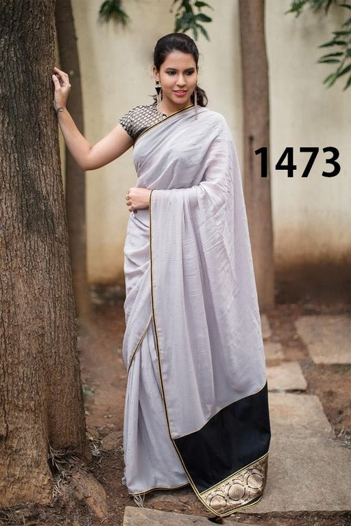 Gorgeous Grey Plain Party wear Saree