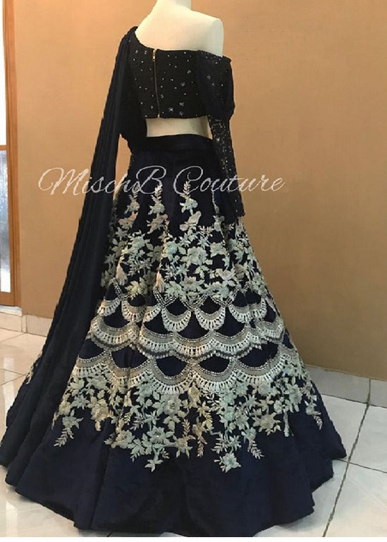 Gorgeous heavy embroidered black ceremonial lehenga