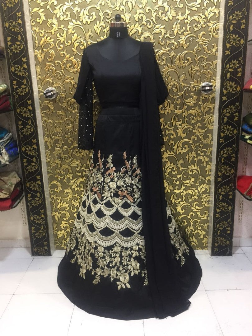 Gorgeous heavy embroidered black ceremonial lehenga