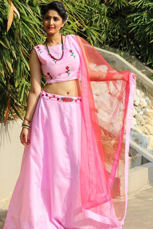 Gorgeous light embroidered girlish pink lehenga