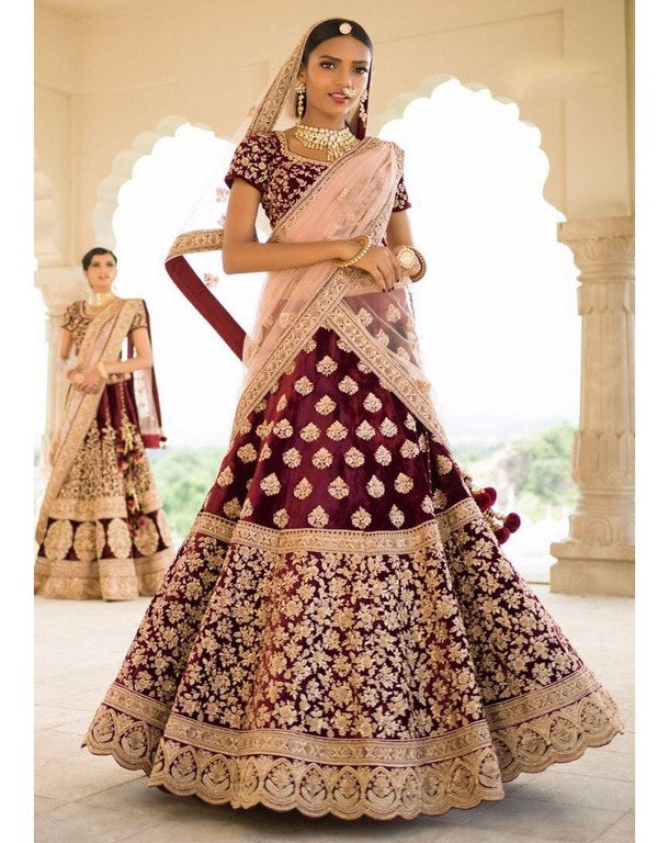 Gorgeous Maroon heavy embroidered Bridal lehenga