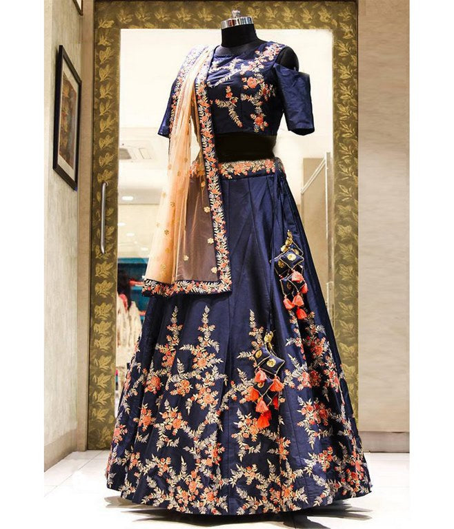 Gorgeous Navy Blue heavy embroidered Bridal lehenga
