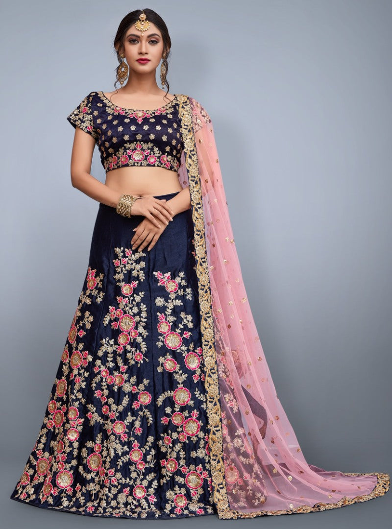 Gorgeous Navy Blue heavy embroidered Bridal lehenga