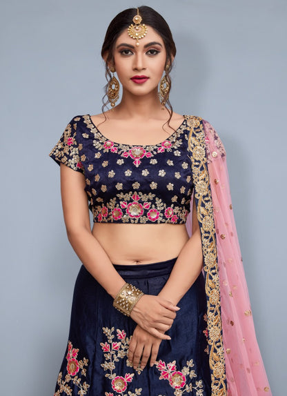 Gorgeous Navy Blue heavy embroidered Bridal lehenga