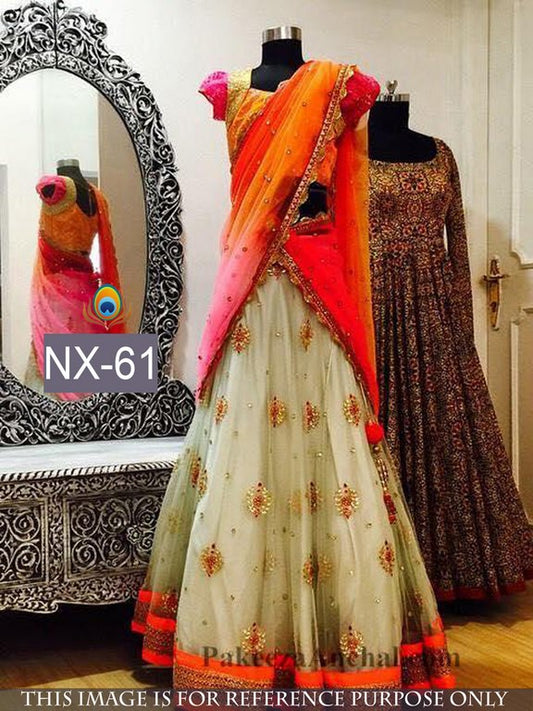 Gorgeous orange and beige embroidered lehenga