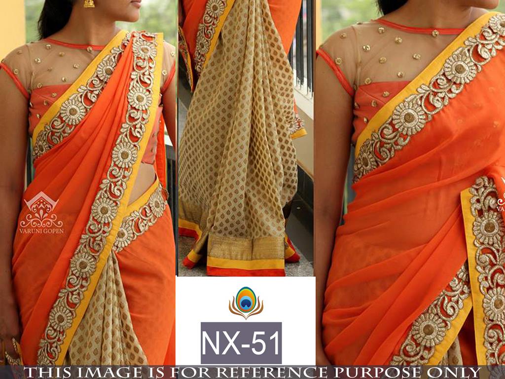Gorgeous orange embroidered wedding saree