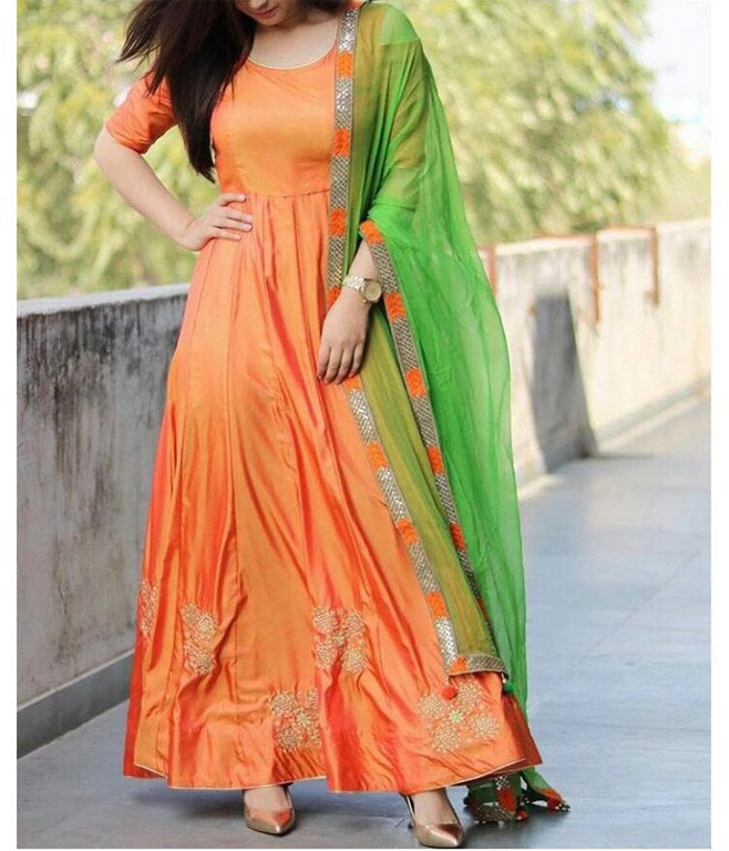 Gorgeous orange partywear anarkali suit