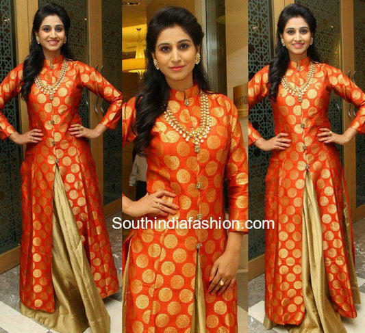 Gorgeous Orange Printed Party wear Indo-Westurn Gown