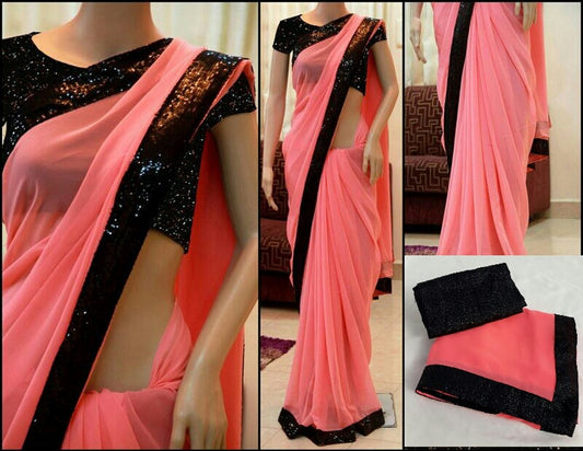 Gorgeous partywear saree with sequence blouse