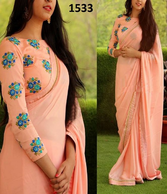 Gorgeous Peach Plain Party wear Saree