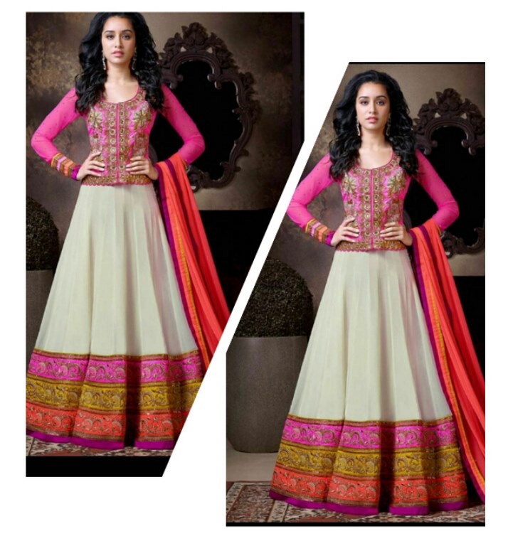 Gorgeous pink and white anarkali suit