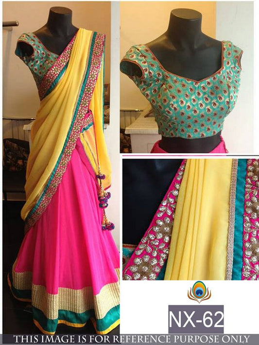 Gorgeous pink and yellow embroidered lehenga