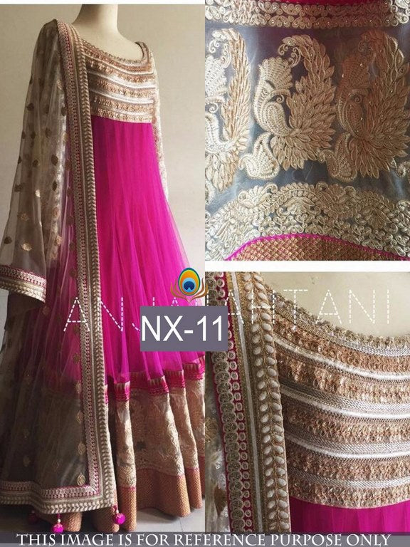 Gorgeous pink embroidered long anarkali suit