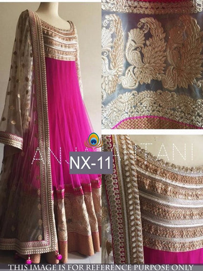 Gorgeous pink embroidered long anarkali suit