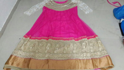 Gorgeous pink embroidered long anarkali suit