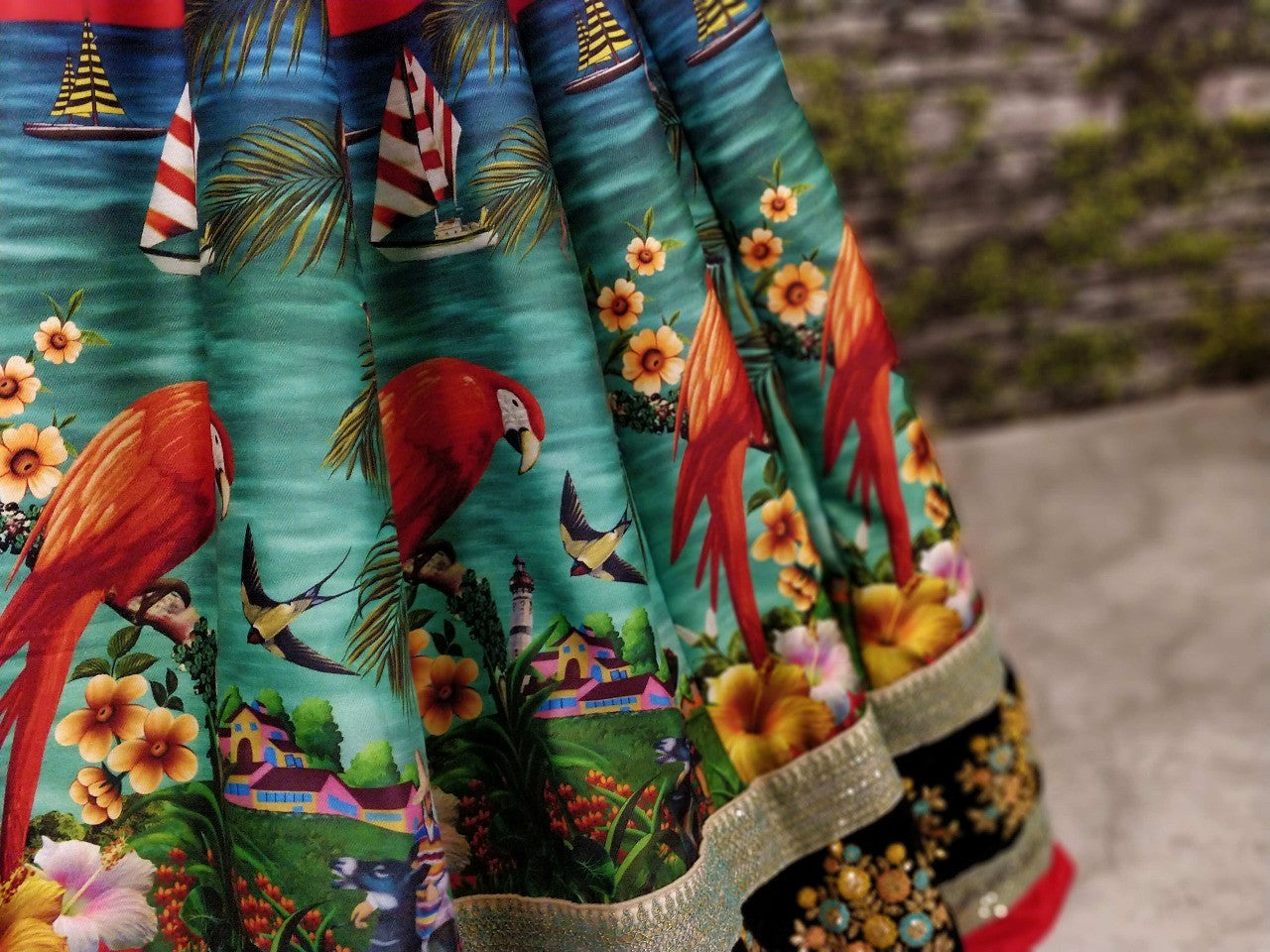 Gorgeous printed multicolor hand work bridal lehenga