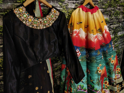 Gorgeous printed multicolor hand work bridal lehenga