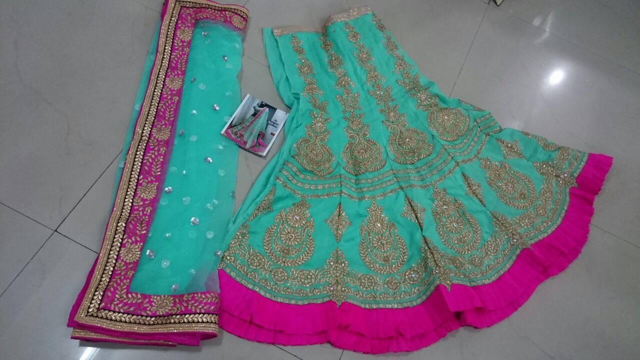 Gorgeous sky green embroidered wedding lehenga