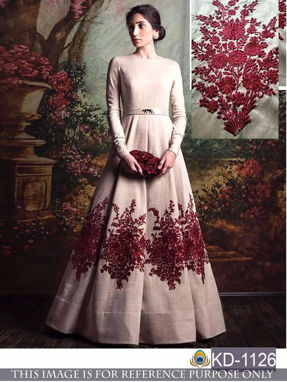 Gorgeous white red embroidered ceremonial gown