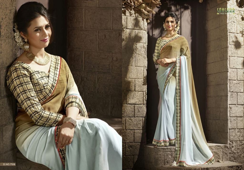 Gorgeous work wear grey and brown printed saree