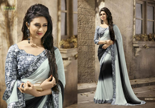 Gorgeous work wear grey printed saree