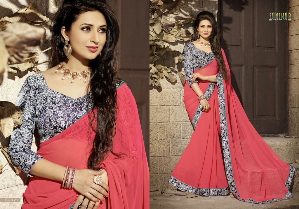 Gorgeous work wear light red printed saree