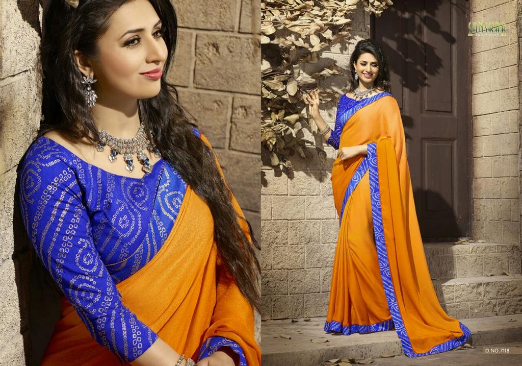 Gorgeous work wear orange printed saree
