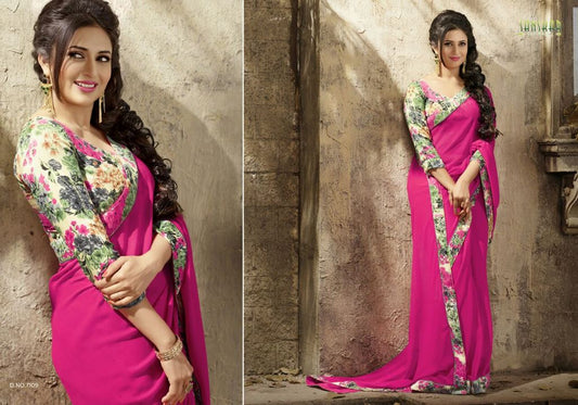 Gorgeous work wear pink printed saree
