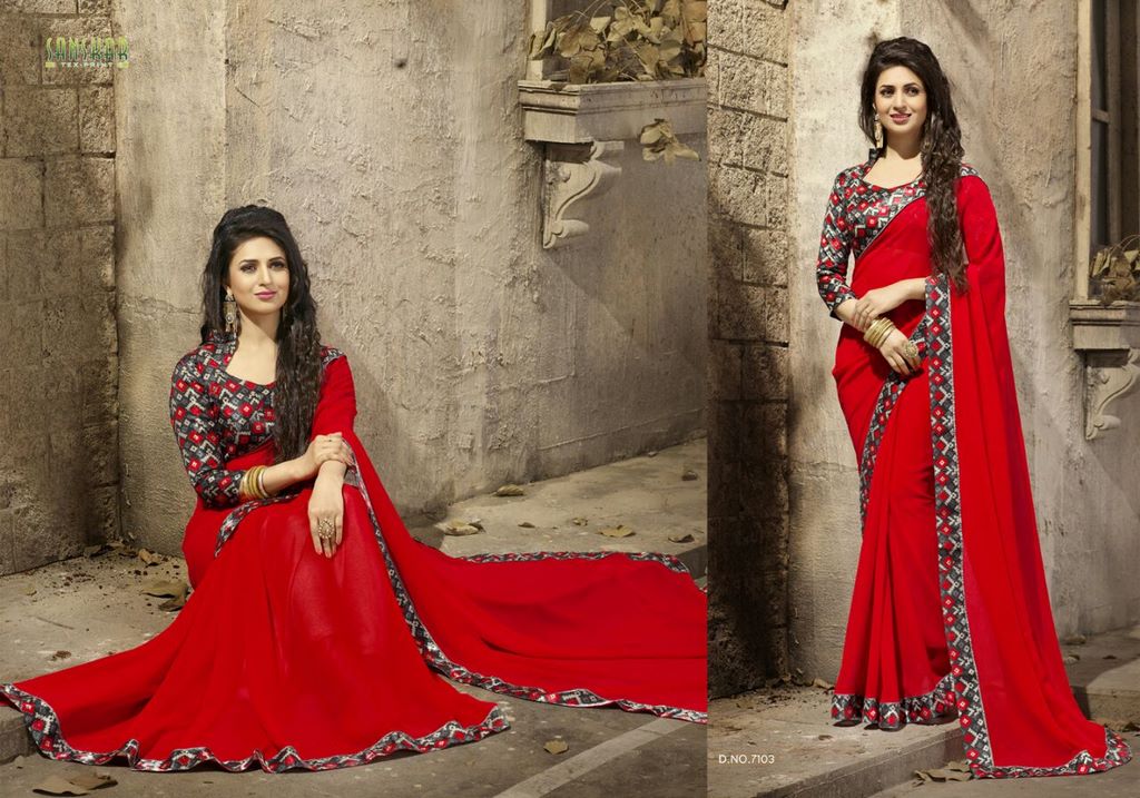 Gorgeous work wear red printed saree