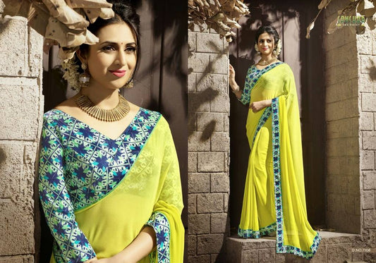 Gorgeous work wear yellow printed saree