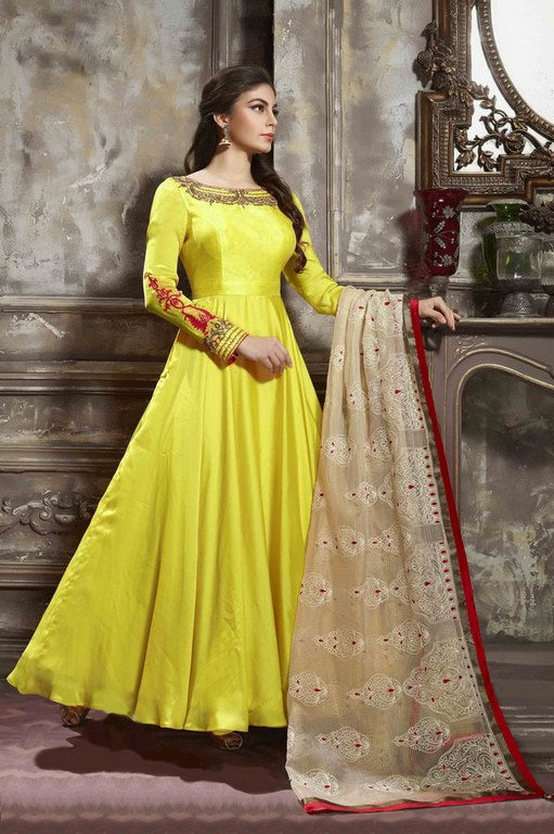 Gorgeous yellow handworked anarkali suit for wedding