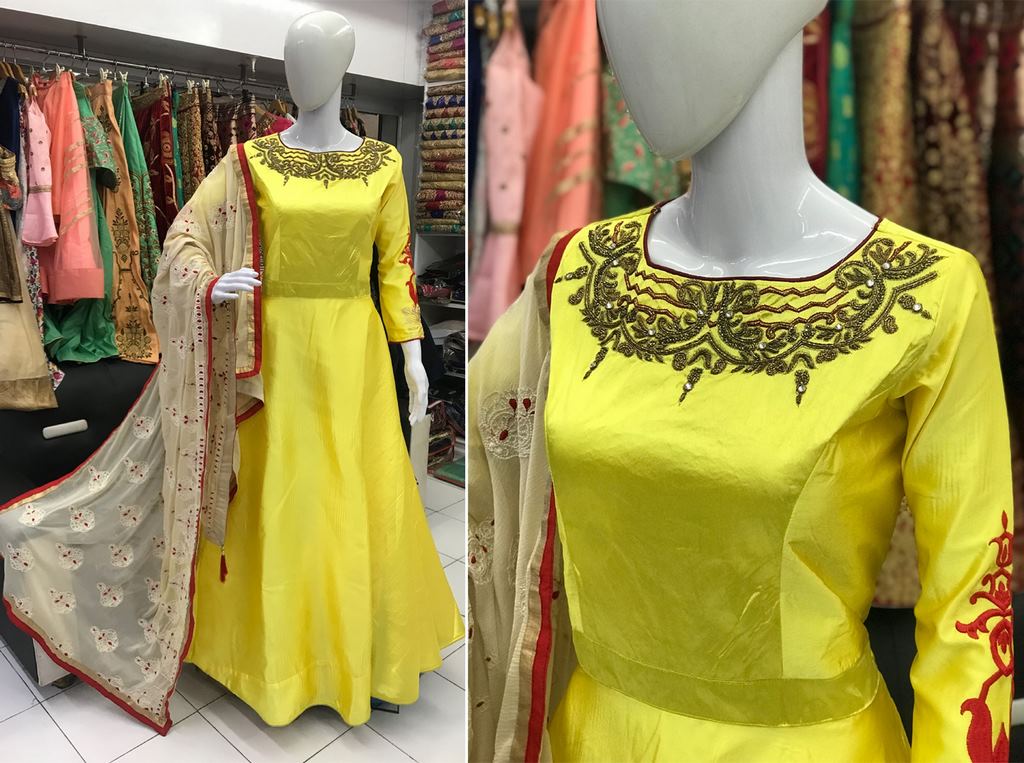 Gorgeous yellow handworked anarkali suit for wedding