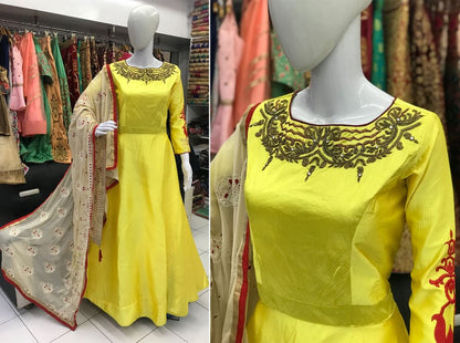 Gorgeous yellow handworked anarkali suit for wedding