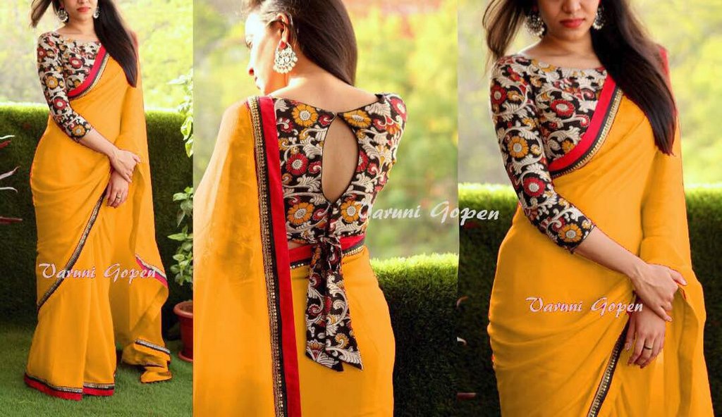 Gorgeous yellow partywear saree with fancy blouse