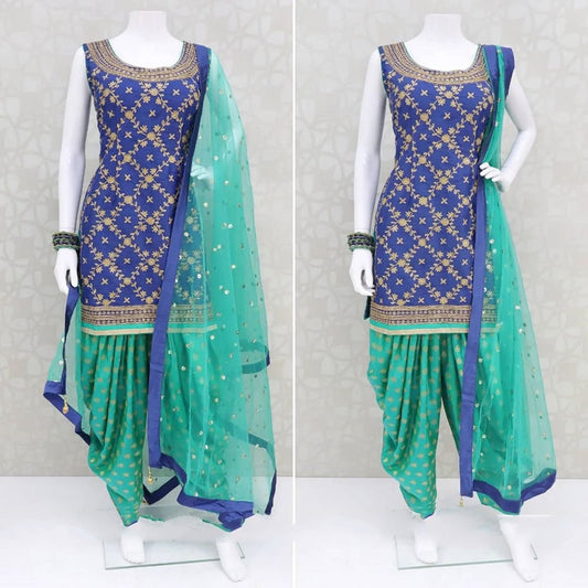 Green and blue poly rayon patiala suit