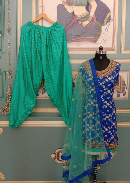 Green and blue poly rayon patiala suit